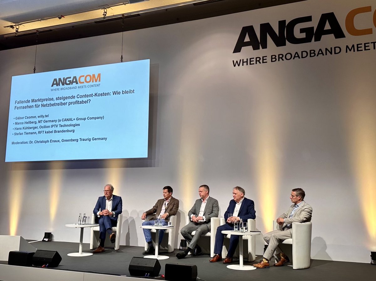 Heute fand im Rahmen der #ANGACOM das Panel: "Fallende Marktpreise, steigende Content-Kosten" statt. Erwartungsgemäß lebhaft war die Diskussion mit Gàbor Csomor (willy.tel), Marco Hellberg <a href="/M7group_eu/">M7 Group S.A.</a> &amp; Hans Kühberger <a href="/Ocilion/">Ocilion IPTV Technologies</a>. Vielen Dank an alle Gesprächspartner!