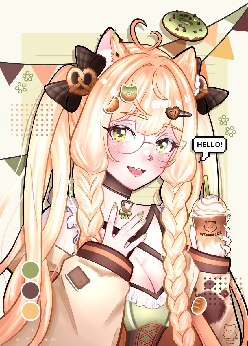 bust up comm for NekoPanVT of their 2.0 model 🍞🥨 thank you so much for commissioning again, i had fun drawing c: the new design is so pretty !