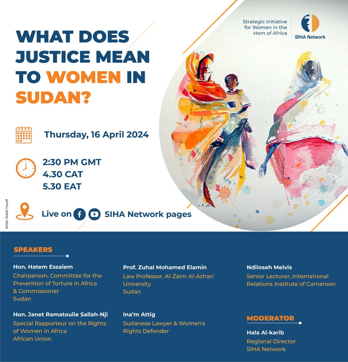 📣 Join us tomorrow at the 79th African Commission on Human & People's Rights (@achpr_cadhp) ⏰ 2:30 PM GMT (Banjul Local Time) / 4:30 CAT (Khartoum Local Time) / 5:30 EAT (Cairo Local Time) 📺 TUNE IN LIVE via this link on SIHA Network's YouTube Channel: