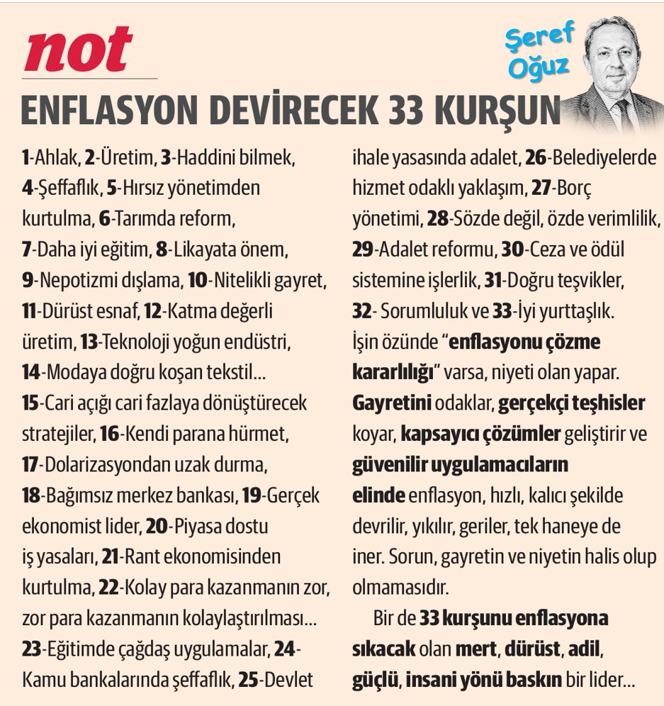 serefoguz's tweet photo. VURUN ULAN VURUN
BEN KOLAY ÖLMEM
Ozan Ahmed Arif, "33 Kurşun" şiirinde böyle sesleniyor.
Sahi, enflasyon kaç kurşunla ölür? Ya da ekonomi yönetiminin enflasyonu öldürmeye niyeti var mıdır?
Tasarruf paketine bakınca, aksine yaşatmak niyetinde.
#enflasyon #tasarruf #ahmedarif #33kurşun #faiz #döviz #dolar #euro #israf #bütçe #TCMB @serefoguz 
https://t.co/UmOpxKA5K6