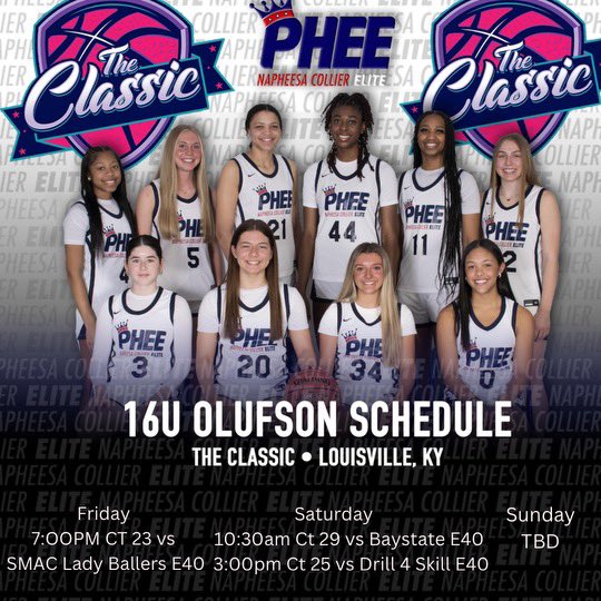 Excited to play in The Classic this weekend! Here is our schedule: @PheeElite @WUhoops