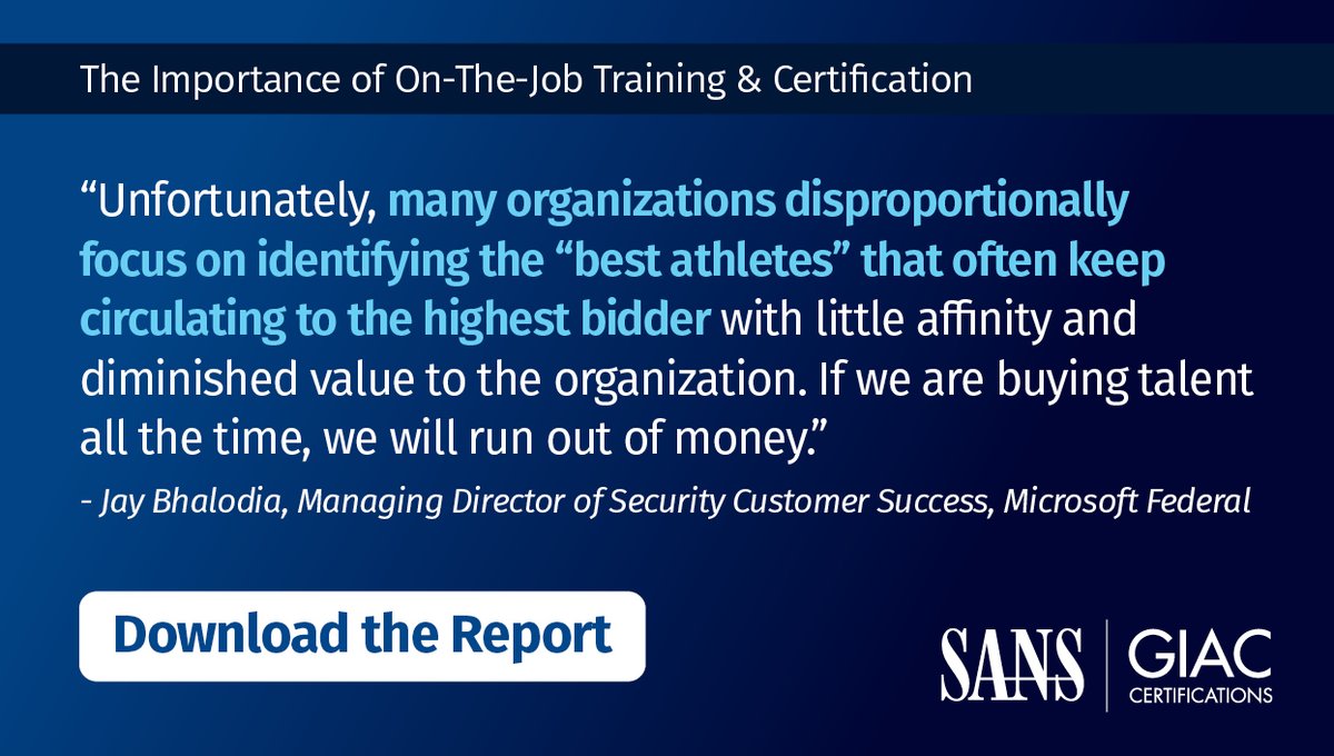 In the latest research report by SANS | GIAC, we delve into the importance of on-the-job training & certifications and discuss that cybersecurity teams need to be more effective with their skills not just larger in headcount. 📩 Download the report now: sans.org/u/1vQt