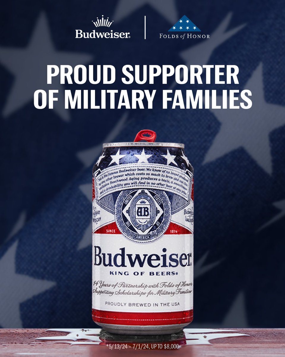 This Bud’s For Military Families. Share this to your page using #SipToSupport and #FoldsOfHonorDonation and we’ll donate $1 to Folds of Honor*.