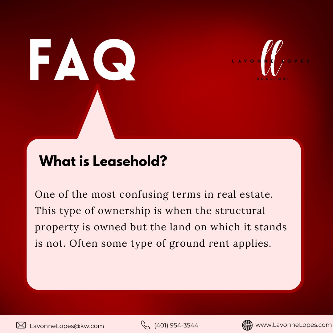 ✨Real Estate FAQ!
---------------
 Contact Lavonne Lopes today!
☎️ Lavonne Lopes: (401) 954-3544⁠
📧 LavonneLopes@kw.com⁠
#rhodeislandrealestate #realestateagentstateinvesting #rhodeislandrealtor #realestatebroker #realestatelife  #realestateinvestment #RealEstateFAQ