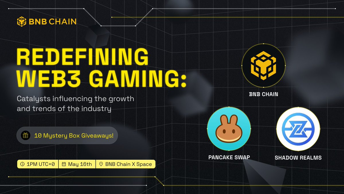 🎮 Join our Space tomorrow to discuss Web3 Gaming with <a href="/PancakeSwap/">PancakeSwap</a> &amp; <a href="/Chainzstudios/">ChainZ Studios</a>! 🚀 

Ask your questions in the comments for a chance to win. 🤑 The best 10 questions get Shadow Realms mystery box! 🎁 

📅 Thursday, May 16th
⏰ 1PM UTC
📍 x.com/i/spaces/1lPKq…