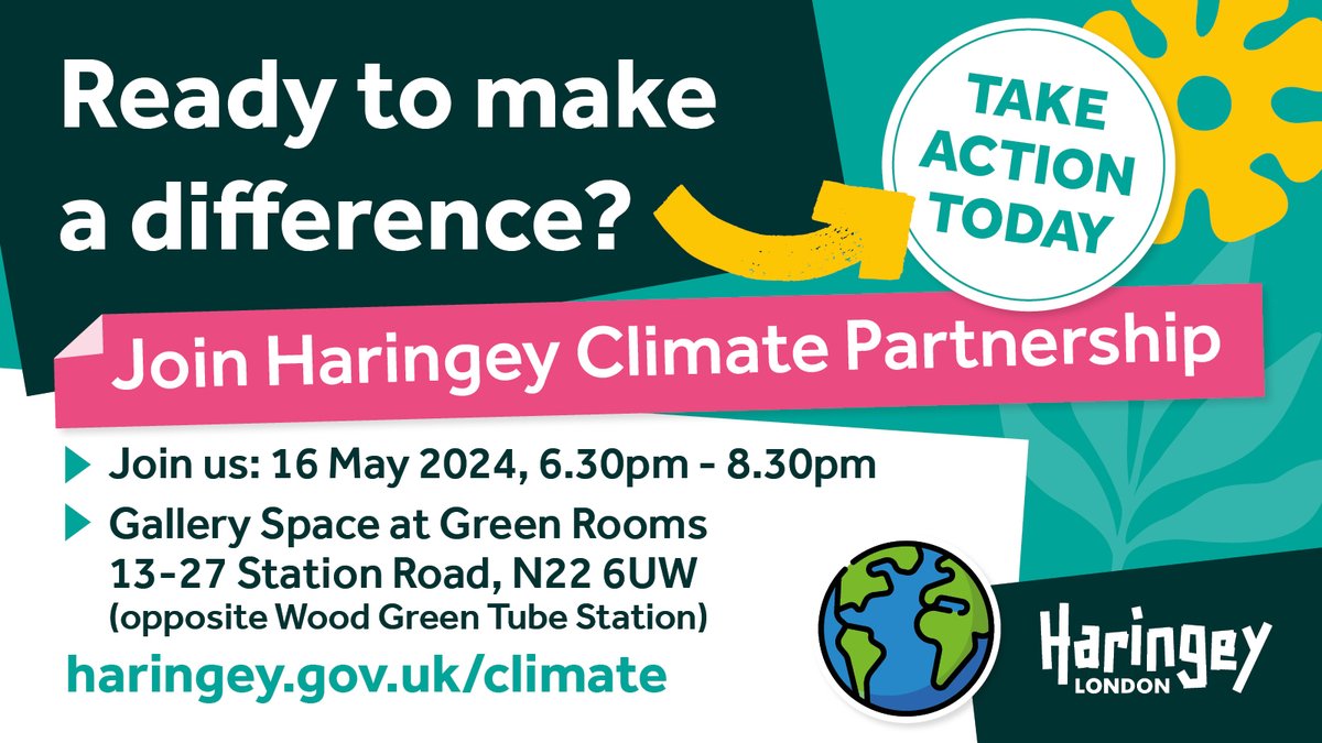 🌱 Tomorrow's the day! 

Join the #ClimatePartnership launch on 16 May and help shape a fairer, greener #Haringey.

🌎 Your actions and ideas can drive real change.

💚 Ready to co-create a more sustainable future?

➡ There's still time to sign up: haringey.gov.uk/climate