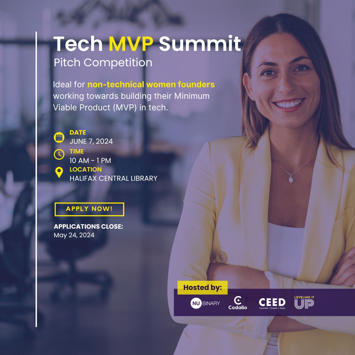📣Have you registered for the 𝗧𝗲𝗰𝗵 𝗠𝗩𝗣 𝗦𝘂𝗺𝗺𝗶𝘁 𝟮𝟬𝟮𝟰 pitch competition yet?
Calling all women founders &amp; visionaries! 
Apply and pitch for a CTO-led MVP development package valued at up to $150K! 
📅Deadline: May 24, 2024
hubs.la/Q02xb3z-0