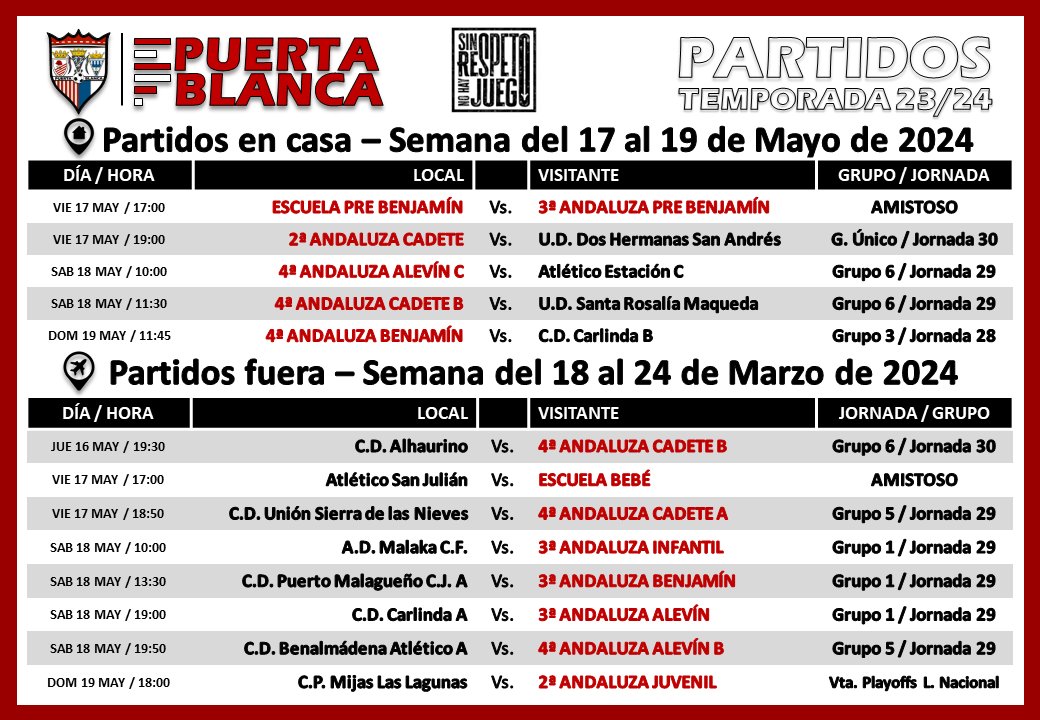 HORARIOS FIN DE SEMANA <a href="/EFPUERTABLANCA/">Athletic Puerta Blanca oficial</a> 
#launionhacelafuerza