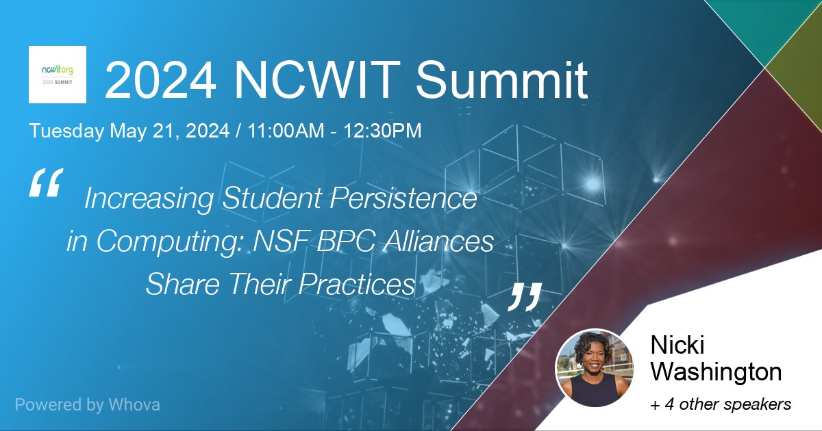 Are you attending the 2024 @NCWIT Summit? This is a great opportunity to engage with our #AiiCE Director, @dr_nickiw on the topic of broadening participation in computing! #NCWITSummit