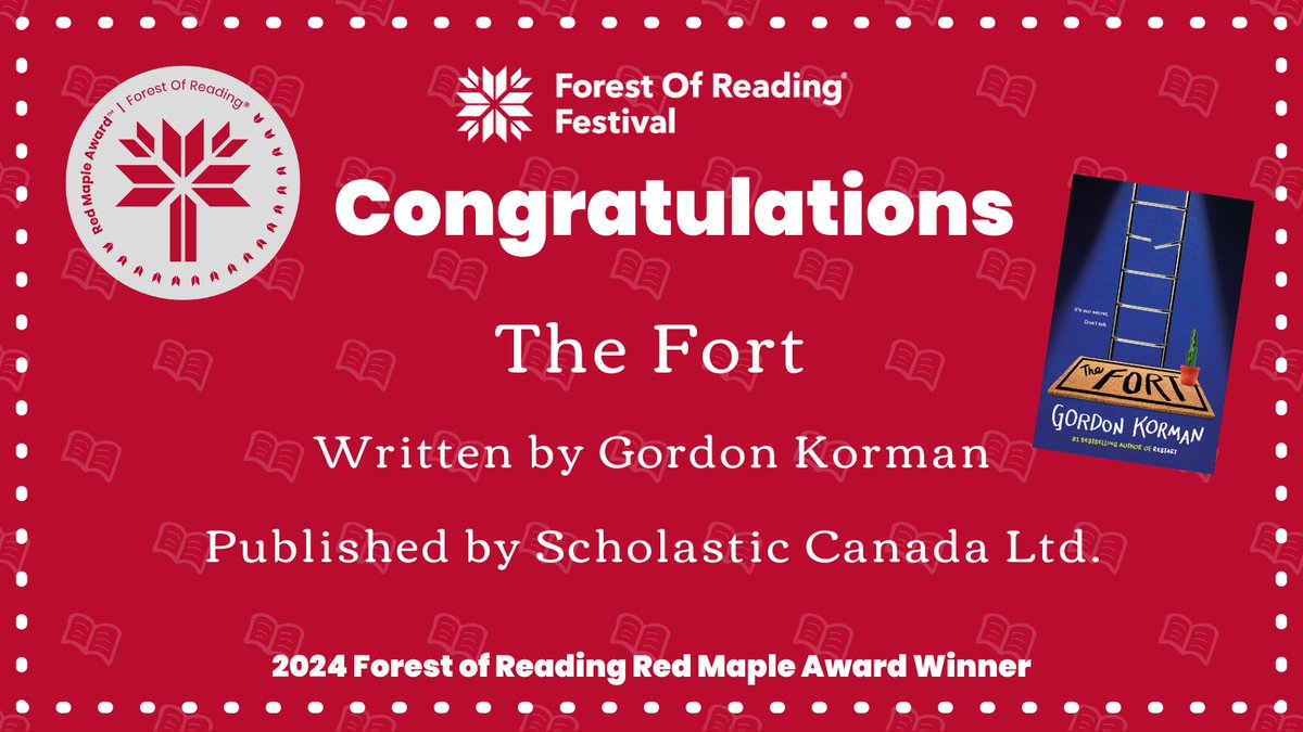 ForestofReading's tweet image. Do you hear all that cheering?! It’s young readers showing their #SchoolLibraryJoy for the Red Maple Award Winner, The Fort, written by Gordon Korman! Congratulations, @gordonkorman, and well deserved
👏🏼 @scholasticCDA