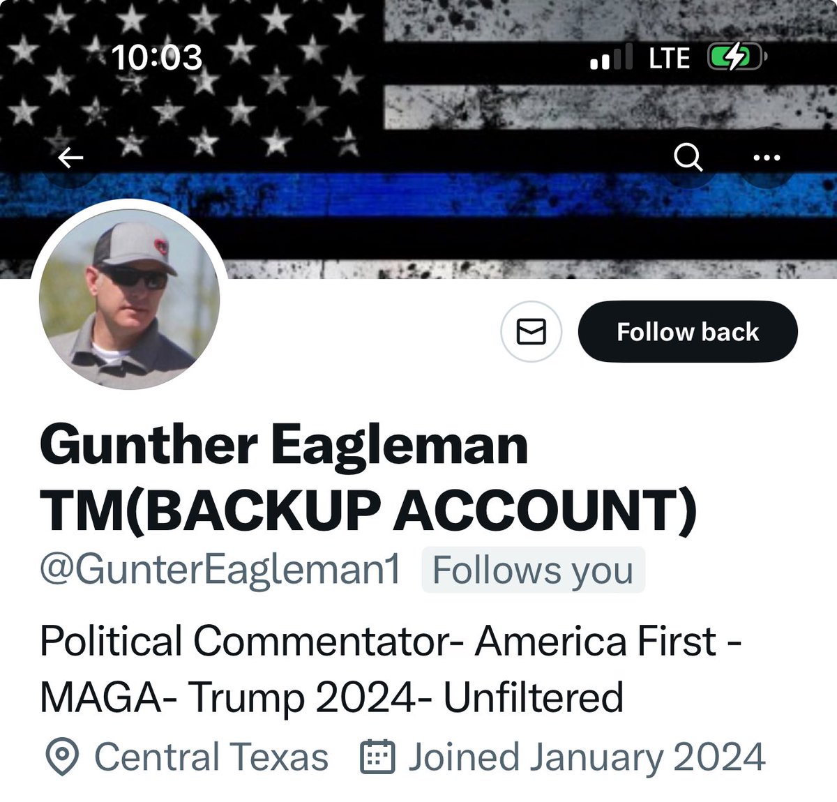 FYI: This is not me… @GunterEagleman1 I don’t have a backup account.