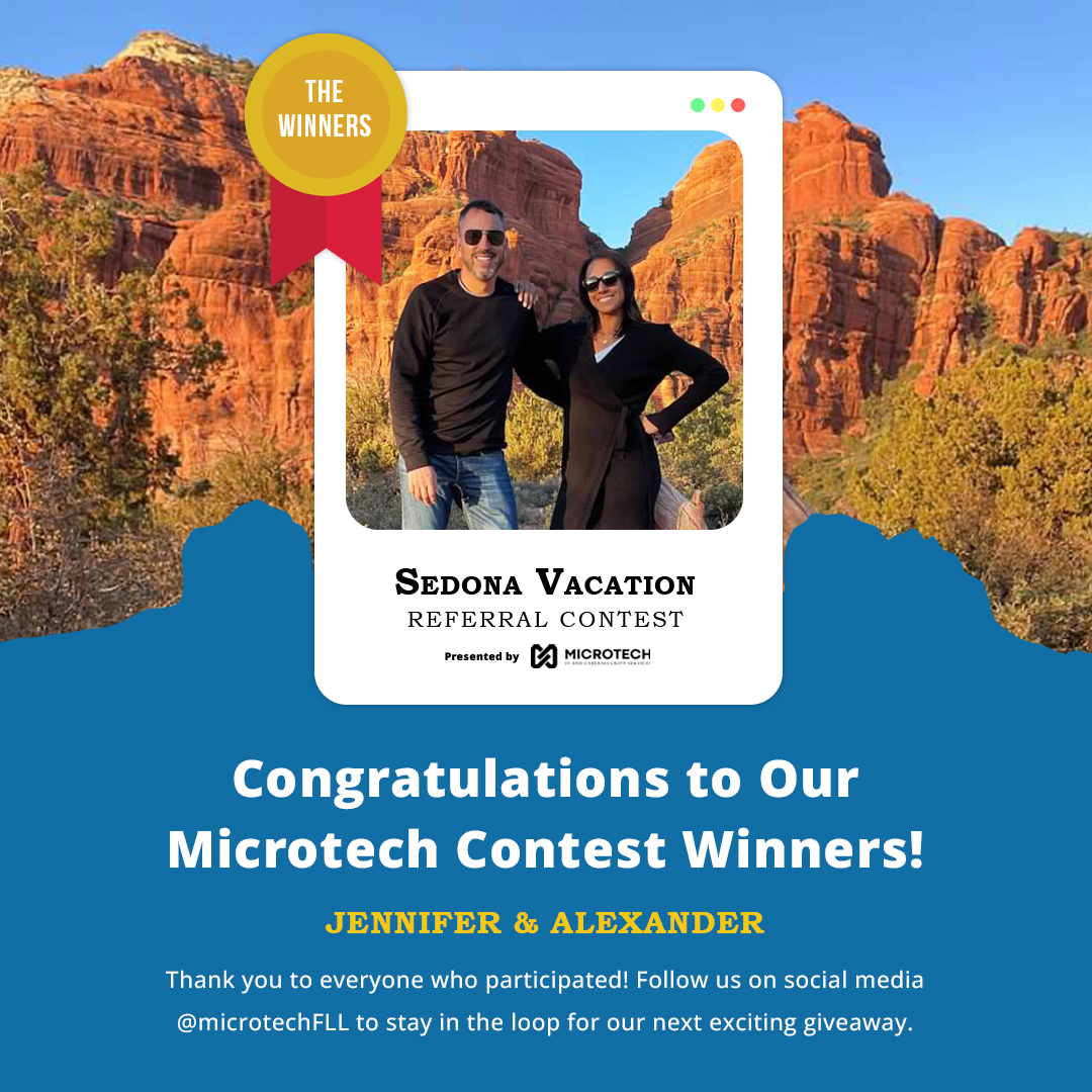 MicrotechFLL's tweet image. 🎉🌄 Big congrats to Jennifer and her husband Alexander, our Sedona Vacation Referral Contest winners! 

Thanks to everyone who joined in on the contest. Check out this stunning photo from their trip! #SedonaSuccess #CyberSecureContests
