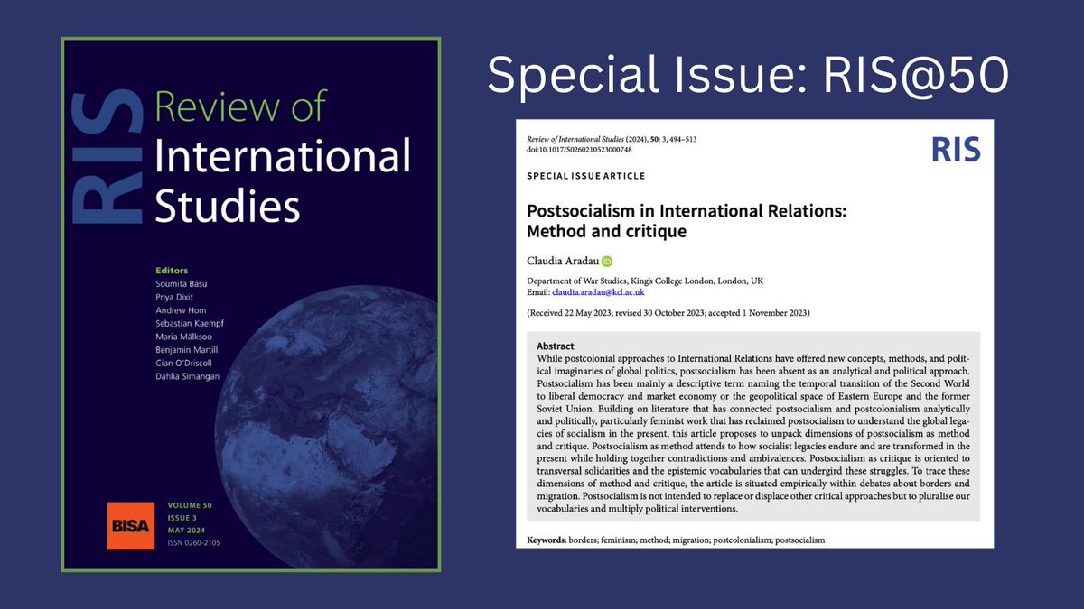 In her new article in the latest @RISjnl issue, @claudia_aradau unpacks the concept of postsocialism as both a method and critique.

Have a read here, it's #OpenAccess! 👇 

buff.ly/48PGEVz 

@MYBISA @CUP_PoliSci