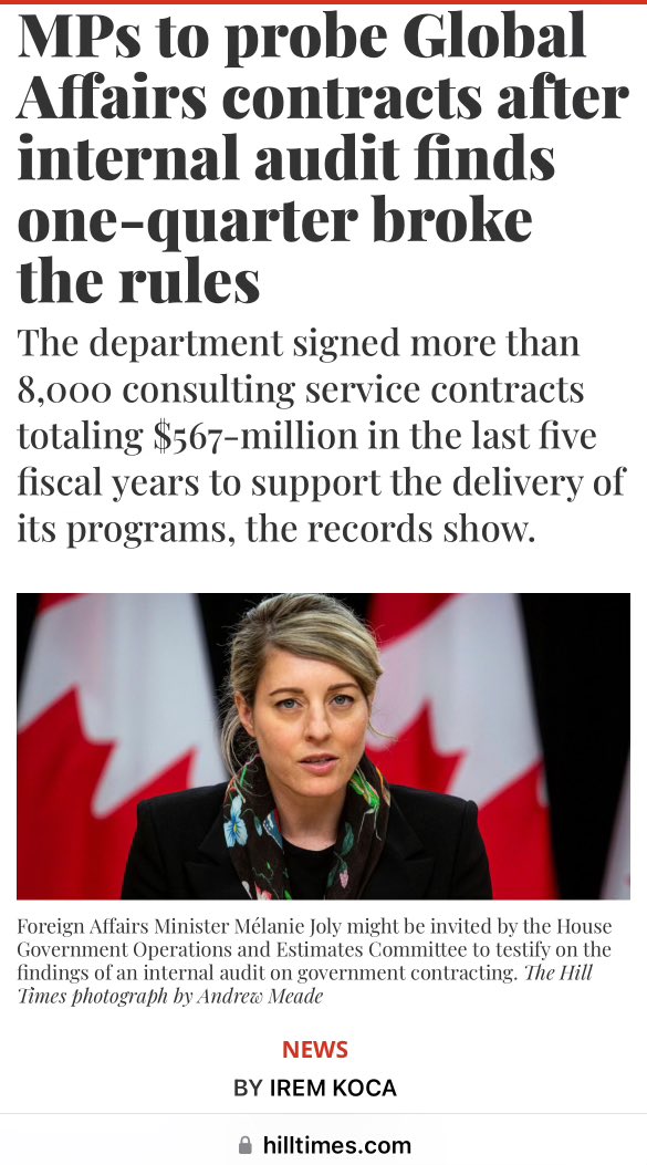 Half-Billion in 5 years on Consultants Future Liberal Leadership Candidate, Melanie Joly’s department has spent a whopping half-billion on consultants. Audit found 25% of contracts examined broke the rules. Trudeau is not worth the cost.