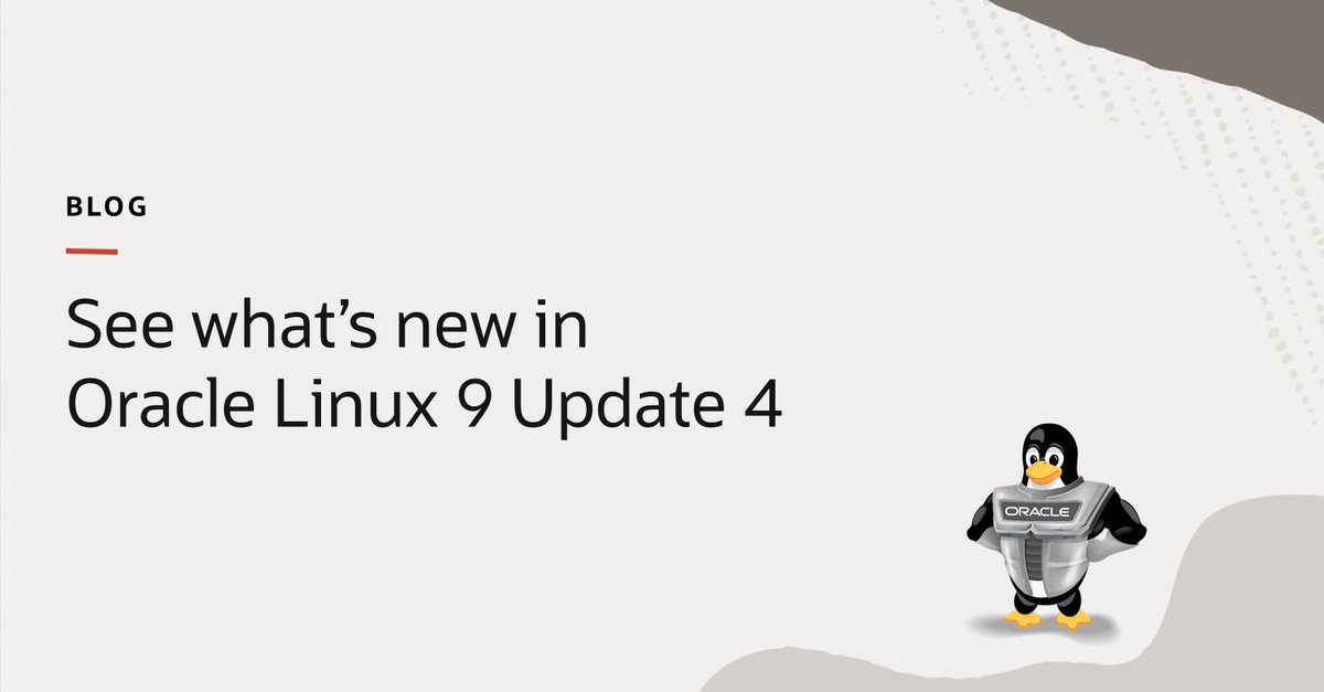 Oracle Linux 9 Update 4 delivers on our commitment to keeping Linux open and free—providing binary compatibility for applications along with world-class enterprise support. Learn more: social.ora.cl/6015dGwe7