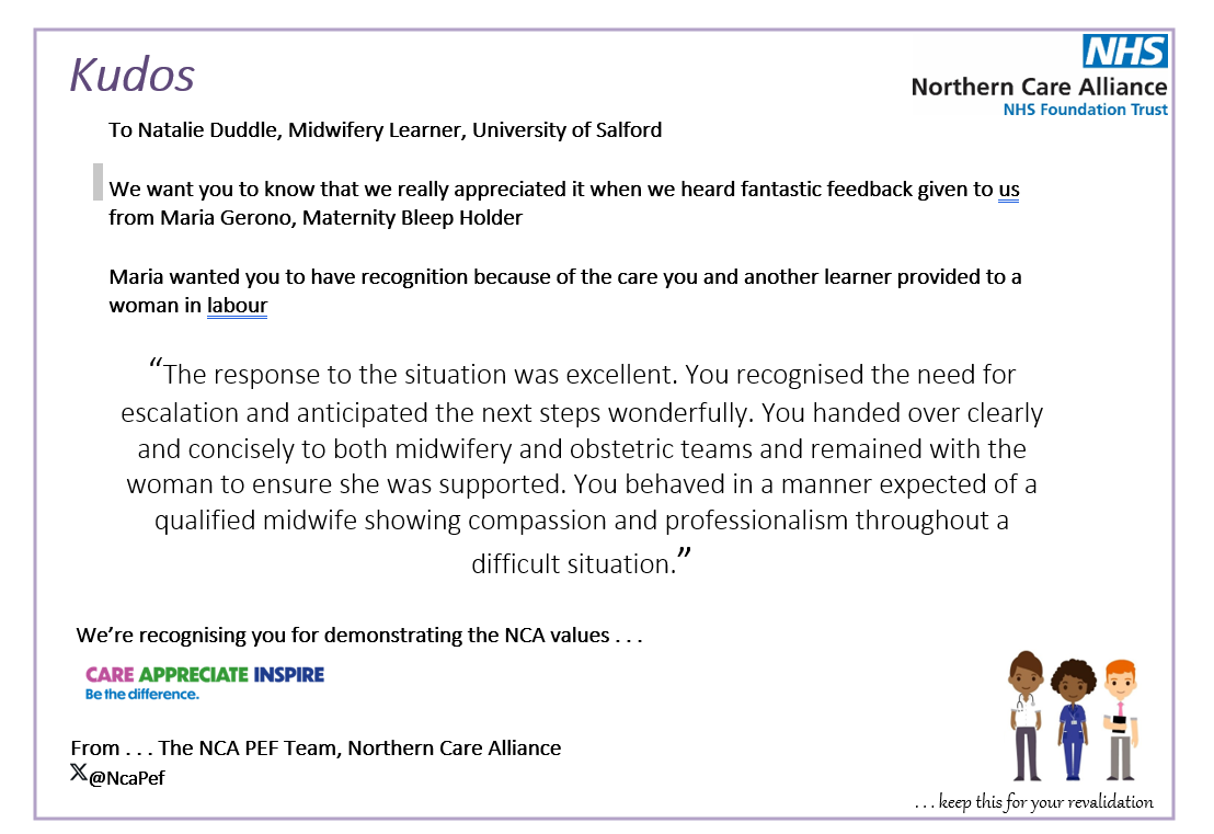 📢Big Shout out to Natalie Duddle and Chloe Bamford-Pomfroy ( Midwifery learners) for receiving great feedback from staff whilst on placement. 🩷#LAWW #learningpower @Maternity_NCA @NCAlliance_NHS @FaithSheils