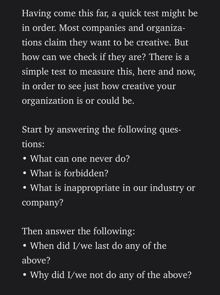 How do you measure creativity in your organisation? From the thought provoking book 'Dangerous Ideas' by @alfrehn