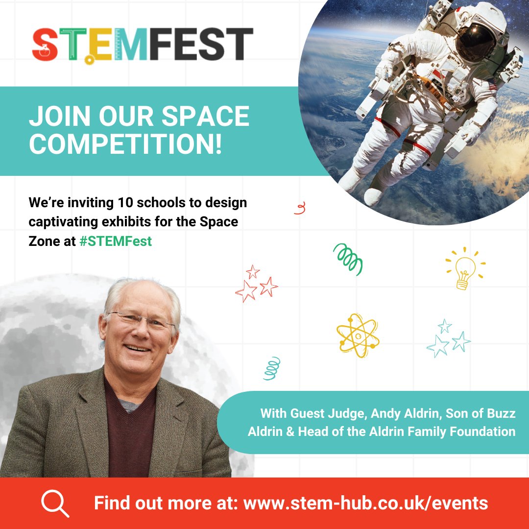 📢Exciting Opportunity at #STEMFest🚀 Join our Space competition! Create an extraordinary exhibit for our #space zone at STEMFest & present your exhibit to fellow students & a distinguished panel of judges to win a cash prize for your school! Find out more stem-hub.co.uk/events-article…