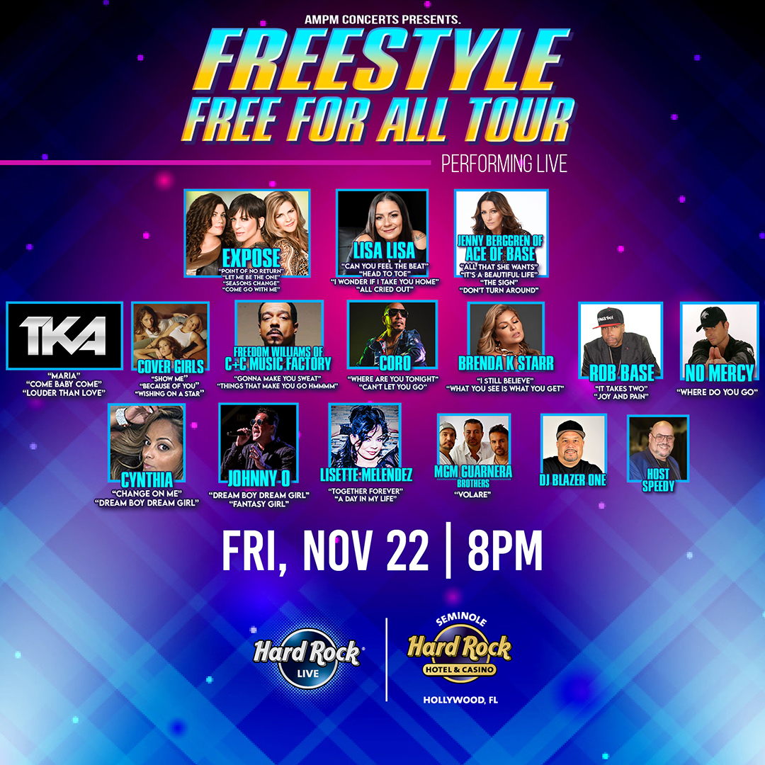 Get your tickets now to see Freestyle Free For All at Hard Rock Live on Friday, November 22! 🎫 Tickets | bit.ly/GetTickets_Fre…