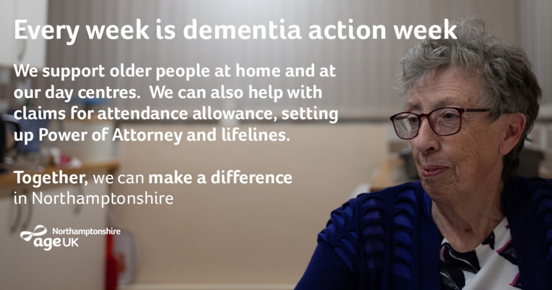 We are a local #independent #charity supporting older people in #Northamptonshire. Together with other organisations we hope to raise awareness of #dementia and spread the word about the help that is available. Call us on 01604 611200. bit.ly/2CAbog6 #DementiaActionWeek