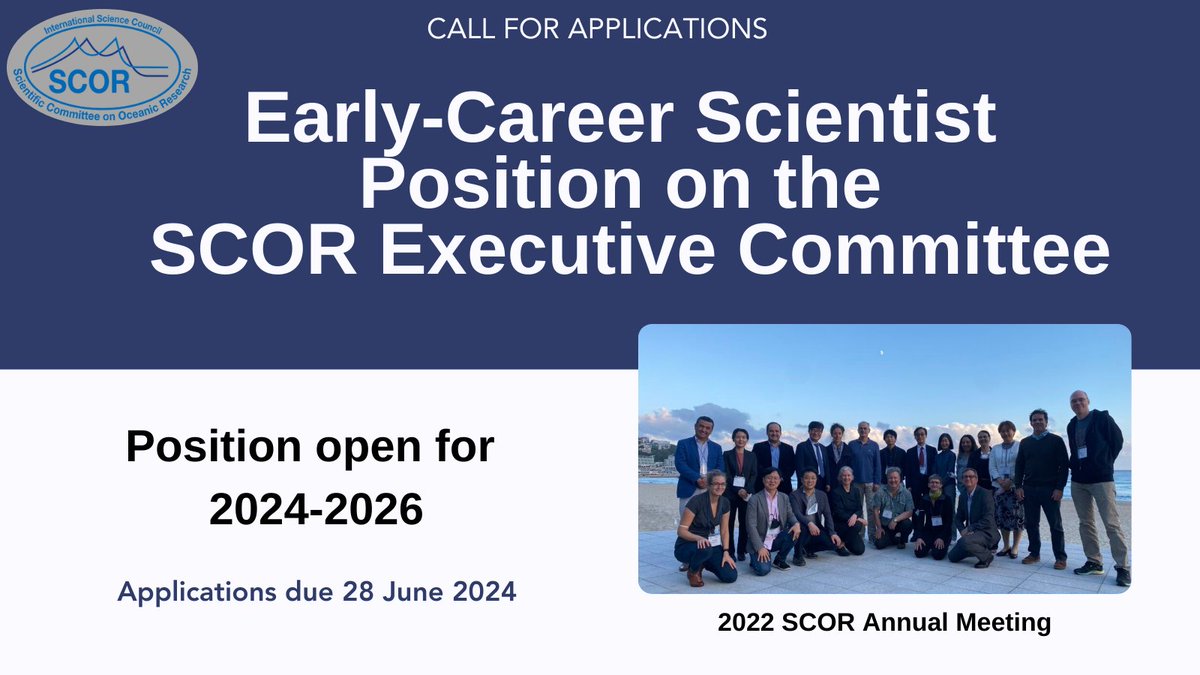 📢OPPORTUNITY for Early-Career Scientists! SCOR has an open position on the Executive Committee for a 2-year term starting in October. Bring your perspective to SCOR's governance! Read more and find the application here: scor-int.org/2024/05/15/cal…