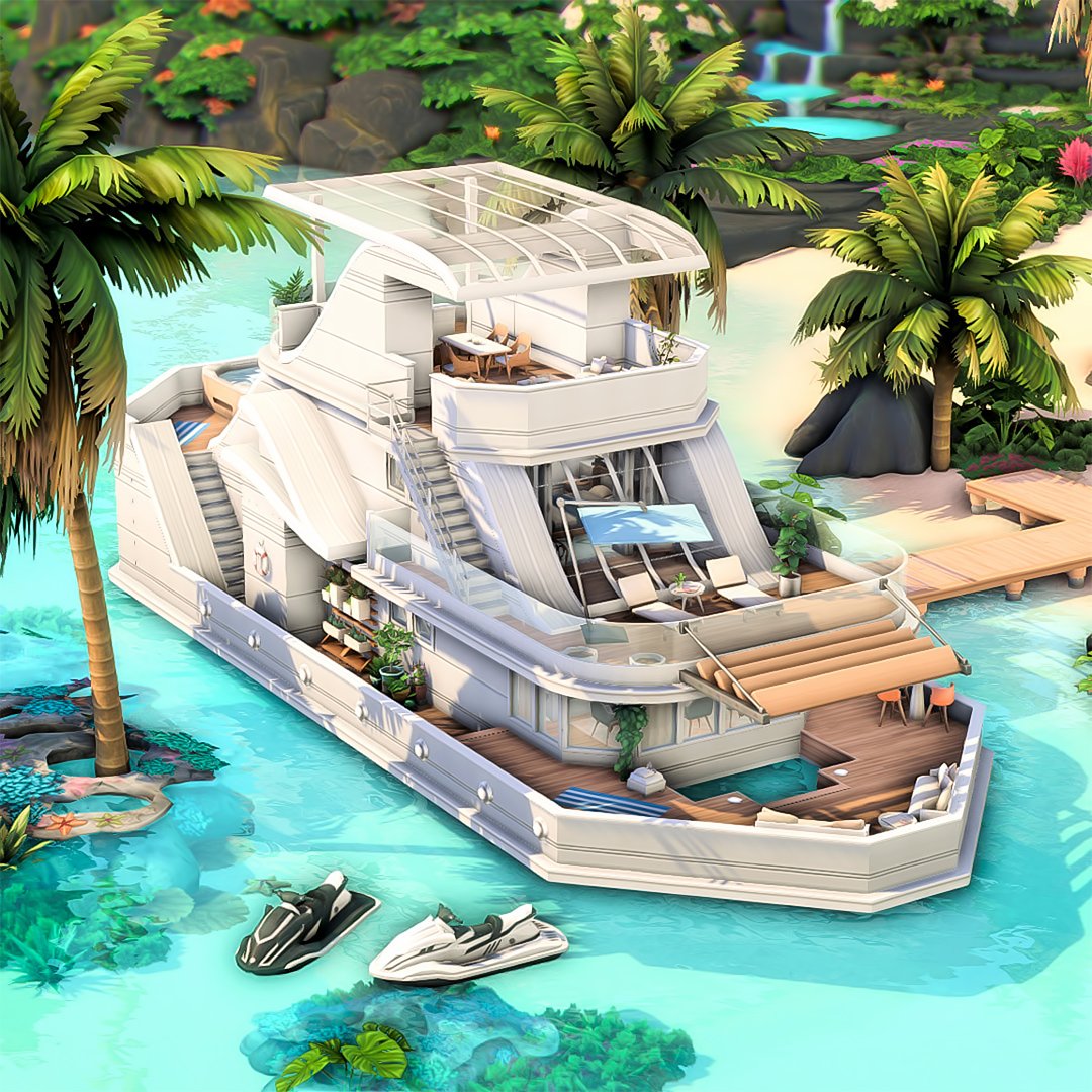 Summer's getting closer, and it made me want to build a Yacht in Sulani 🌊 Gallery ID: honeymaysims 🤍 Watch speed build on my Youtube #thesims #thesims4 #showusyourbuilds @TheSims #eapartner