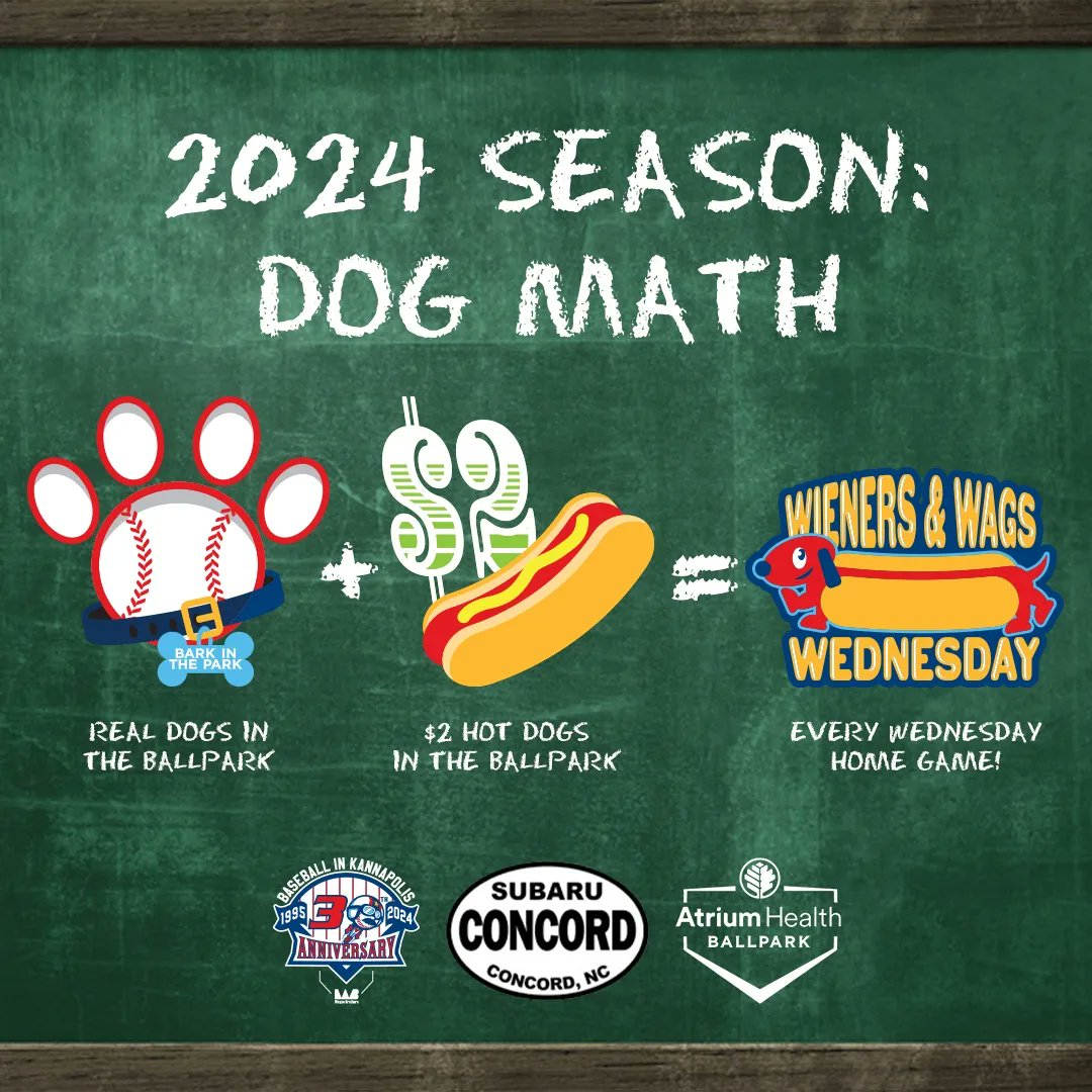 It's Wieners and Wags Wednesday! That means it's a combination Bark in the Park presented by @subaruconcord and $2 Hot Dogs. Bring your four-legged friends out and grab a bite to eat while the Ballers take on the Woodpeckers! #HaveABlast