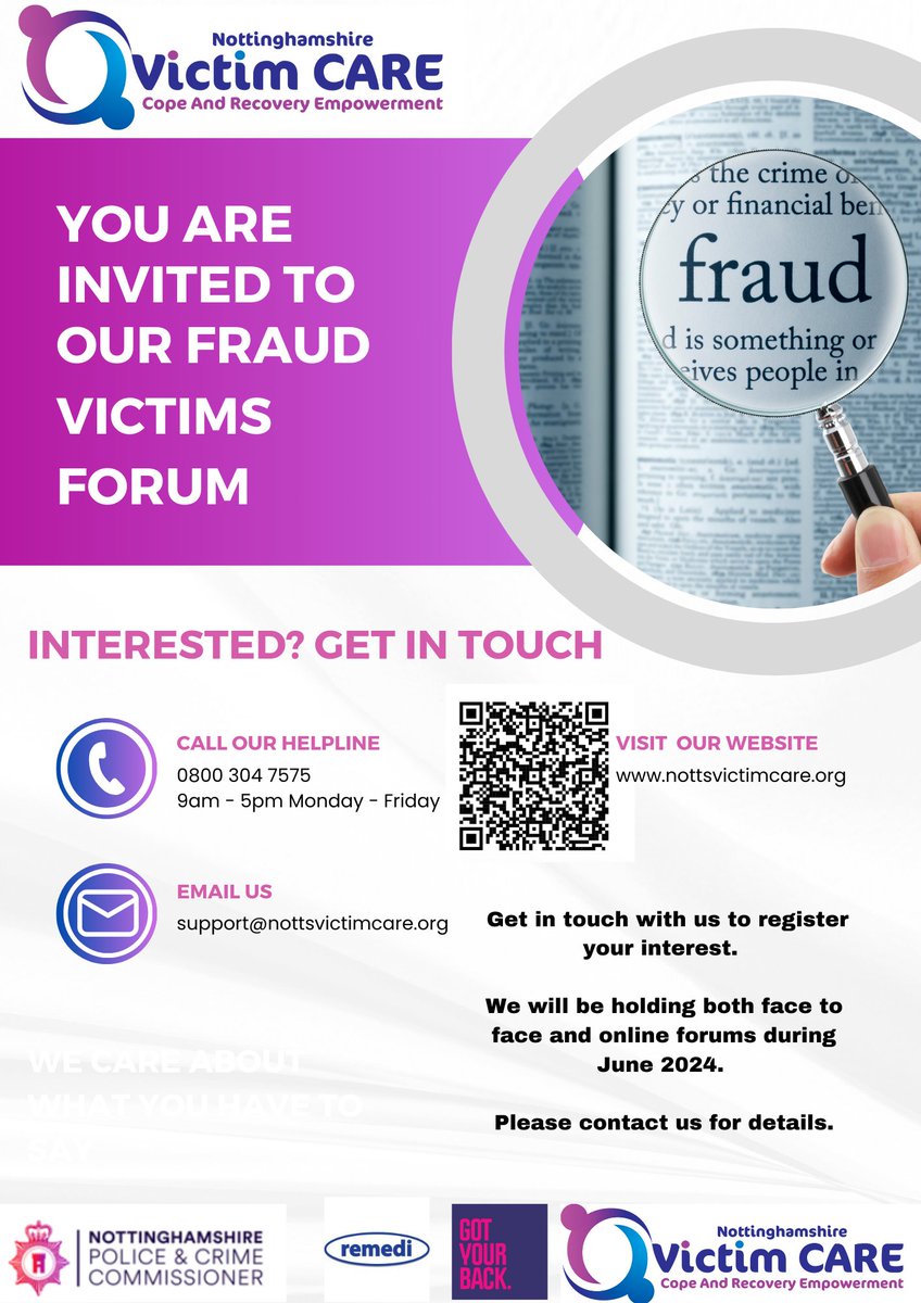 Please help us spread the word! We're holding online and face to face forums for Victims of Fraud. We want to know how we can better support victims of fraud.