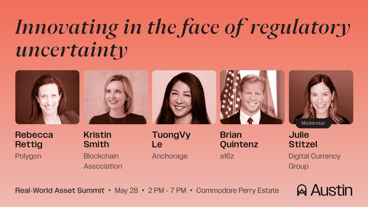 Heading to Austin this month for @Consensus2024? Catch @KMSmithDC, with BA members @julie_stitzel, @RebeccaRettig1, @TuongvyLe12, and @CFTCquintenz on May 28 at @rwasummit’s panel “Innovating in the Face of Regulatory Uncertainty.” #Consensus2024