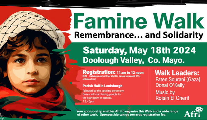 On #NakbaDay it is fitting to see that the annual @AfriPeace walk - which commemorates the forced starvation of #Irish people by colonial occupiers - is dedicated to #Palestine this year. #Gaza Details on the Afri site, including registration and times: afri.ie/category/famin…