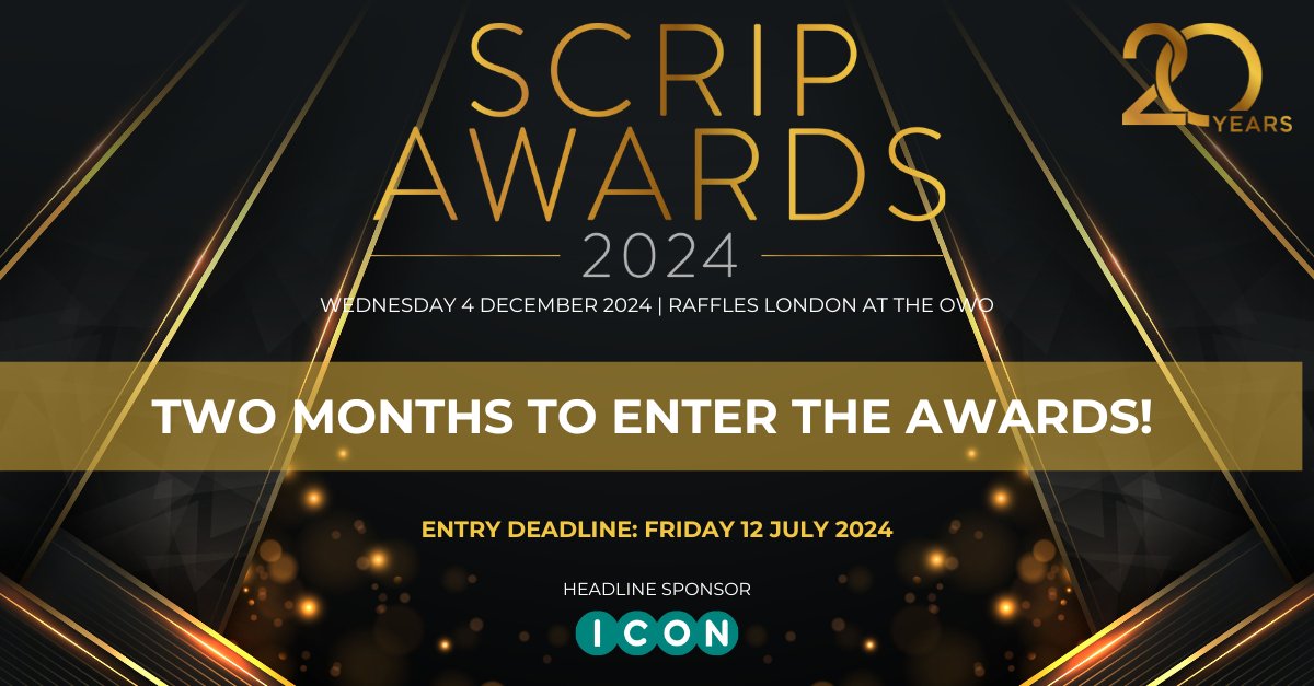 The entry deadline for the Scrip Awards 2024 is fast approaching! There are 2 months remaining to enter – the Awards will be taking place on Wednesday 4 December 2024 at Raffles London, at the OWO. The entry deadline is Friday 12 July #ScripAwards ow.ly/7ITS50Rnebp