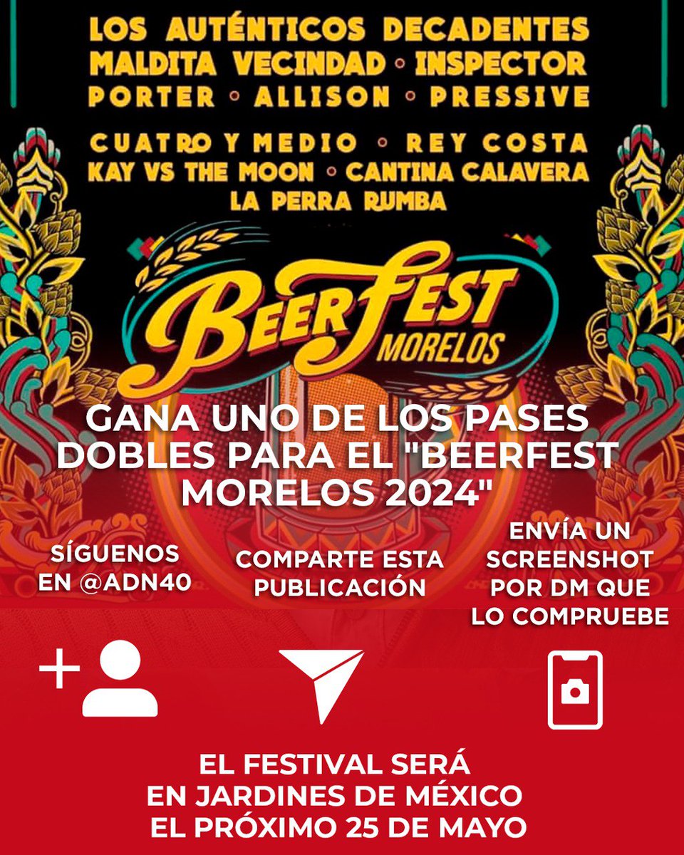 adnnoticiasmx's tweet photo. ¿Unas chelitas o qué? 🍻 

En adn40 nos gusta consentir a nuestros seguidores, por ello te llevamos al Beer Fest Morelos 😍 

¡Solo sigue las instrucciones y no olvides de seguirnos en todas nuestras redes sociales! https://t.co/0TdjiIwn0w