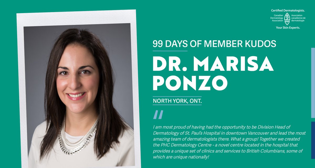 Canadian Dermatology (@cdndermatology) on Twitter photo Our member receiving kudos today is a dermatologist who is always going above and beyond for her patients and colleagues. Congrats to Dr. Marisa Ponzo, who has also worked tirelessly to help establish <a href="/Providence_Hlth/">Providence Health Care</a> Dermatology Centre! 1/4 Our member receiving kudos today is a dermatologist who is always going above and beyond for her patients and colleagues. Congrats to Dr. Marisa Ponzo, who has also worked tirelessly to help establish <a href="/Providence_Hlth/">Providence Health Care</a> Dermatology Centre! 1/4