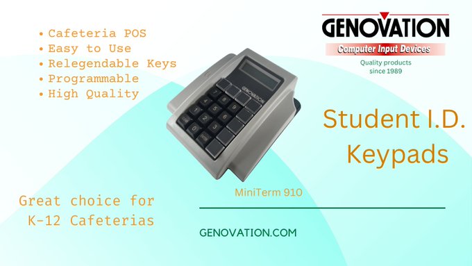 Tried and True, the 910 is still available and  still Rocks! #Genovation Pin Pads. Many Models! Preferred Choice Nationwide.  Genovation.com #barcodescanner #edutech #pinpad #schoollunch #POS #SNA #Superintendents #EdTech #K12 #education #cafeteria #pointofsale