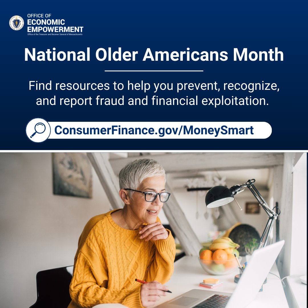 Happy National Older Americans Month! Learn how to spot and avoid scams and financial exploitation with Money Smart for Older Adults, a curriculum designed by the @CFPB to meet the unique needs of older Americans. consumerfinance.gov/moneysmart