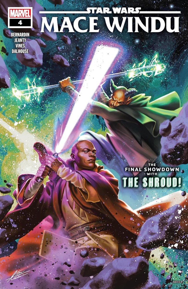 OUT TODAY: Star Wars: Mace Windu #4 (of 4)! Just as MACE and smuggler AZITA CRUUZ arrive at her freighter, they're beset by the leader of THE SHROUD.

(W) @marcbernardin (A) #georgesjeanty

#kabalounge #macewindu #jedi #starwars #starwarscomics