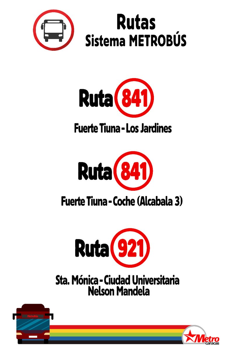 ✅ Los vecinos de la urbanización Santa Mónica, el urbanismo Nelson Mandela y quienes habitan dentro de Fuerte Tiuna son atendidos con el servicio de #MetroBús, en un horario de 5:30 a.m. a 10:00 p.m. (#LosJardines 9:00 p.m.), los 7 días a la semana.