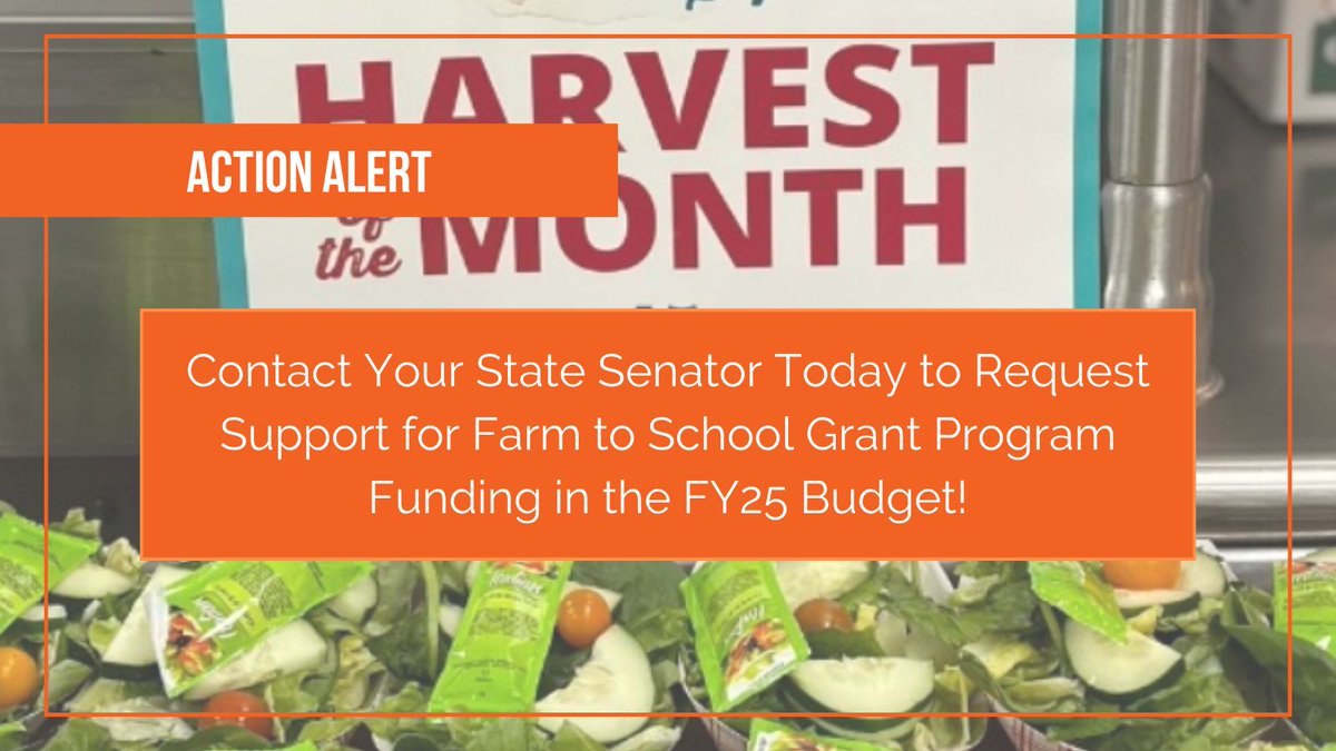 Action Alert!! Please ask your State Senator today! Learn more & send an email (pre-written, but editable!) today: bit.ly/FY25SenateBudg… Thank you @senjasonlewis for filing the amendment! #farmtoschool #mapoli #actionalert #localfood #schoolmeals #locallunch #localschoolfood