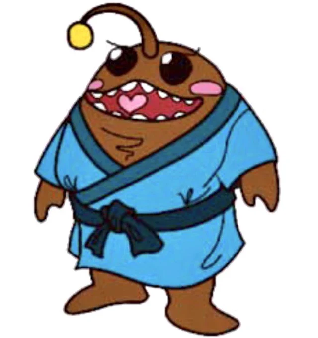 Kou-chan, an anglerfish in a bathrobe, is a mascot for Kita-Ibaraki City, Japan. 
