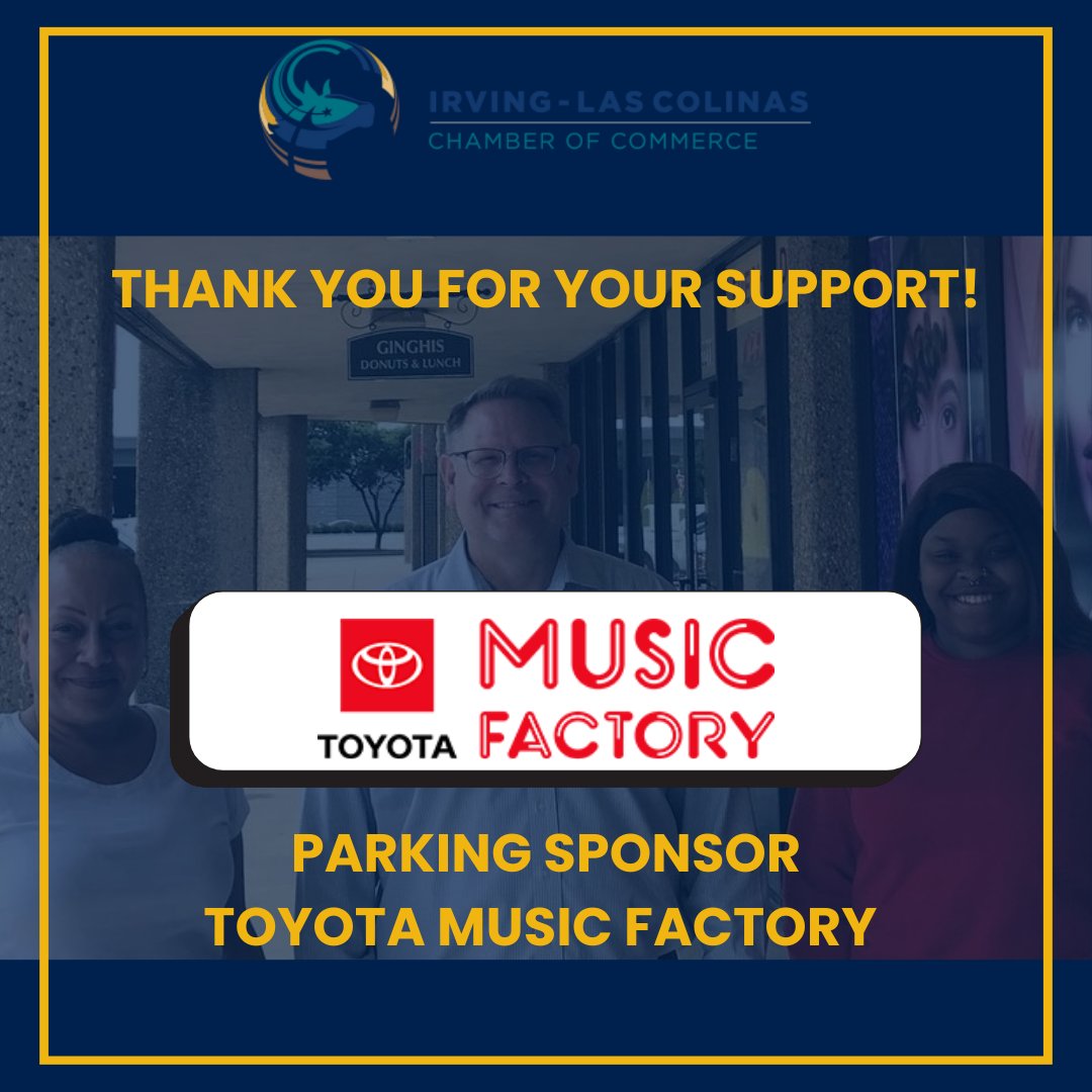 Thank you Toyota Music Factory for supporting our Small Business Blitz celebration as the sponsor of parking. We appreciate your service to our community!

#smallbusinessblitz #nationalsmallbusinessweek #supportlocalbusiness #shoplocal #community #investment #irvinglascolinas