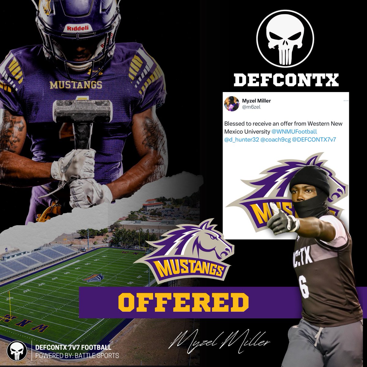 DEFCON 1 TEXAS 7v7 (@defcontx7v7) on Twitter photo RB- Myzel Miller (<a href="/m6zel/">Myzel Miller</a>) is back and active earning an offer to <a href="/WNMUFootball/">WNMU Mustang Football</a>! #Rarebreed #AGTG <a href="/coach9cg/">Clayton Guillory</a> <a href="/kcolesports/">Kimberly Cole</a> <a href="/samspiegs/">Sam Spiegelman</a> <a href="/2MGE_/">๐๐ ๐พ๐ฃ๐๐๐๐ฃ๐ ๐ ๐ผ๐ง๐๐๐ฆ๐๐ฅ๐๐ ๐๐ค</a> <a href="/MikeM_Scout/">๐๐๐๐ ๐๐ ๐ฃ๐ฃ๐๐ค ๐๐ฃ</a> <a href="/_RL_Martin/">R.L. Martin</a> <a href="/BDammone/">Along The Wire</a> <a href="/Rivals/">Rivals</a> <a href="/On3Recruits/">On3 Recruits</a> <a href="/satxhsfb/">SATXHSFB</a> <a href="/MikeRoach247/">Mike Roach</a> <a href="/Perroni247/">Brian Perroni</a> <a href="/TomLoy247/">Tom Loy</a> RB- Myzel Miller (<a href="/m6zel/">Myzel Miller</a>) is back and active earning an offer to <a href="/WNMUFootball/">WNMU Mustang Football</a>! #Rarebreed #AGTG <a href="/coach9cg/">Clayton Guillory</a> <a href="/kcolesports/">Kimberly Cole</a> <a href="/samspiegs/">Sam Spiegelman</a> <a href="/2MGE_/">๐๐ ๐พ๐ฃ๐๐๐๐ฃ๐ ๐ ๐ผ๐ง๐๐๐ฆ๐๐ฅ๐๐ ๐๐ค</a> <a href="/MikeM_Scout/">๐๐๐๐ ๐๐ ๐ฃ๐ฃ๐๐ค ๐๐ฃ</a> <a href="/_RL_Martin/">R.L. Martin</a> <a href="/BDammone/">Along The Wire</a> <a href="/Rivals/">Rivals</a> <a href="/On3Recruits/">On3 Recruits</a> <a href="/satxhsfb/">SATXHSFB</a> <a href="/MikeRoach247/">Mike Roach</a> <a href="/Perroni247/">Brian Perroni</a> <a href="/TomLoy247/">Tom Loy</a>