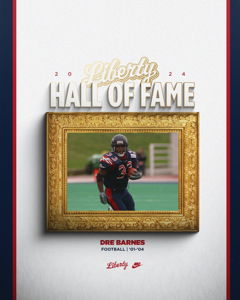 Congratulations to Dre Barnes, on being inducted into the Liberty Athletics Hall of Fame. The 16th Athletics Hall of Fame class will be honored during at the Athletics HOF banquet on September 13. Read More → bit.ly/3UEtpkN HOF Banquet Info → libertyflamesclub.org/HOF