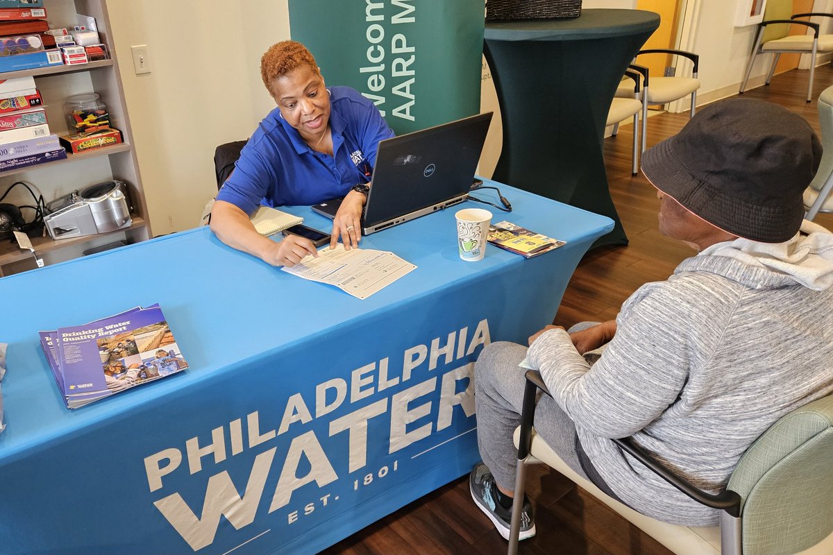 We are at Oak Street Health at the Cheltenham Square Mall this morning talking to senior citizens. PWD rep Tia helps a senior understand her water bill. We can help you too! Tell a senior come talk to us - we are here until 1pm!