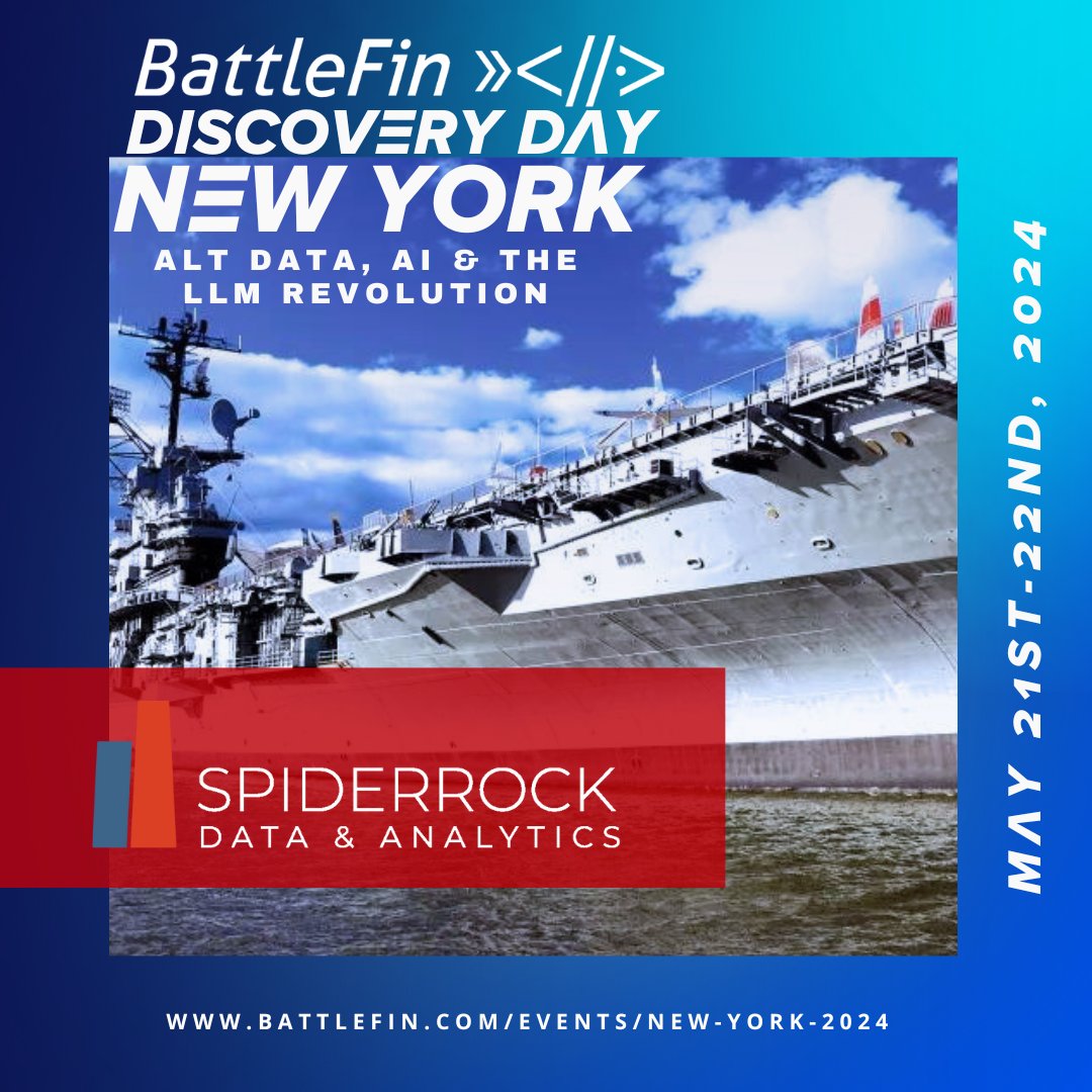 SpiderRock is excited to announce our participation at @BattleFinData's upcoming event: Discovery Day New York, taking place on May 21st - 22nd, 2024. Connect with our experts, Craig Iseli and Kristen Wiberg, for exclusive one-on-one meetings. #SpiderRock #BattleFin