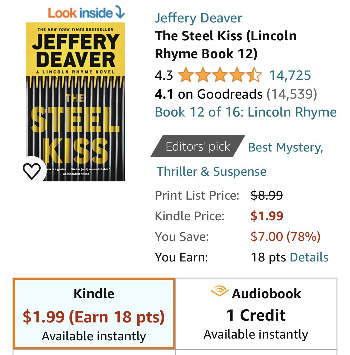 There’s an eBook sale today in the USA on THE STEEL KISS (2016). Just $1.99. Lincoln Rhyme teams up with Amelia Sachs to chase a killer who turns everyday items into murder weapons… amazon.com/dp/B0112T4ZSA?…