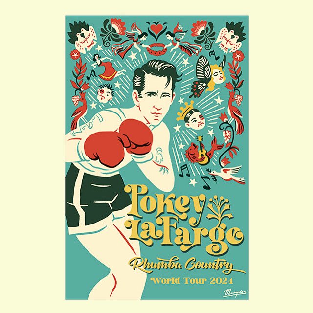 💥🥊 New Pokey LaFarge World Tour screen printed poster created by @el_marques_illustration drops today in the webstore and will be for sale at @MajesticMadison tonight in Madison, WI! Let’s go! 🏃🏃‍♀️🏃‍♂️ pokeylafarge.shop.redstarmerch.com/product/XZAPPK…