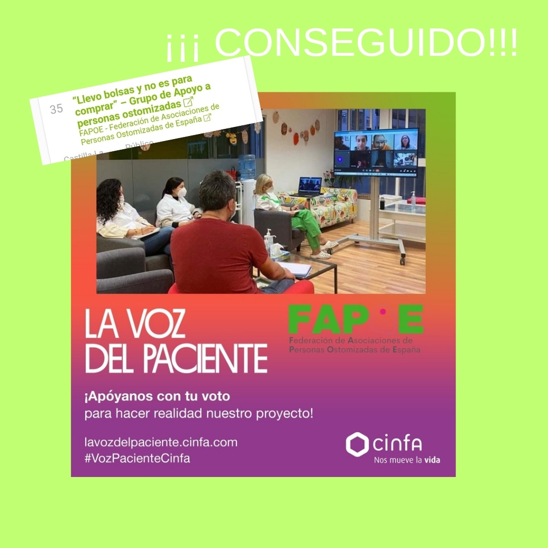 FAPOE_'s tweet photo. Queremos dar las gracias a TODOS 💚❤️A todos los que han hecho posible ¡Conseguirlo!. #llevobolsaynoesparacomprar . 
💪💚💚💚 @CinfaSalud  🫂 #LaVozDelPaciente https://t.co/jLgbKQ1sSQ