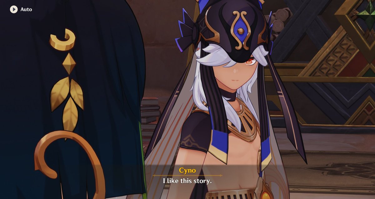 ace_space_place's tweet photo. Cyno story quest 2 spoilers //

I'm still thinking about when it was revealed that Tighnari and Cyno's ancestors are deeply intertwined, bordering on fated to be together... Cyno just looks at Nari like 

:3 I like this story https://t.co/OOjkDKV82s