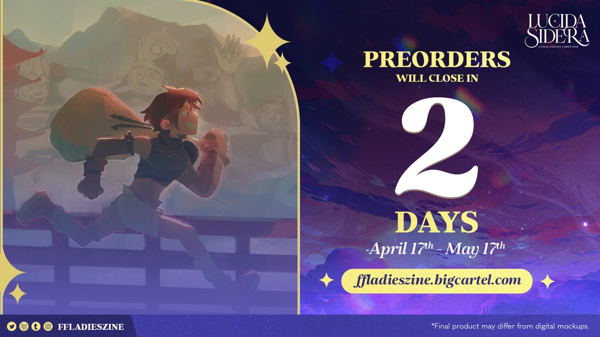 ✨ PREORDERS CLOSE IN 2 DAYS 💎

There are only 2 days left of Preorders! What are you waiting for? Featured in our book is also kowagos' stunning page illustration of the one and only Yuffie!

You can experience it & more by grabbing your copy at
🛒 ffladieszine.bigcartel.com
