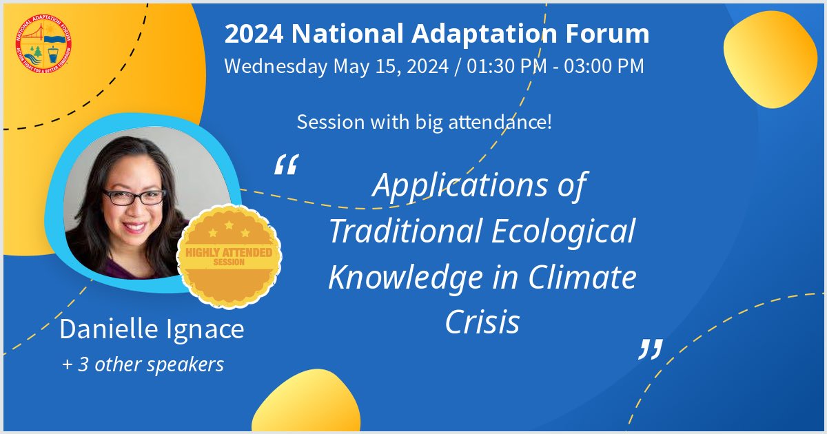If you’re at the 2024 National Adaptation Forum in Minneapolis join us today! I’ll be speaking in a session with ⁦@shunkaha3⁩ ⁦@DeondreSmiles⁩ ⁦@RNewmanND⁩ on Applications of Traditional Ecological Knowledge in Climate Crisis. #NAF2024